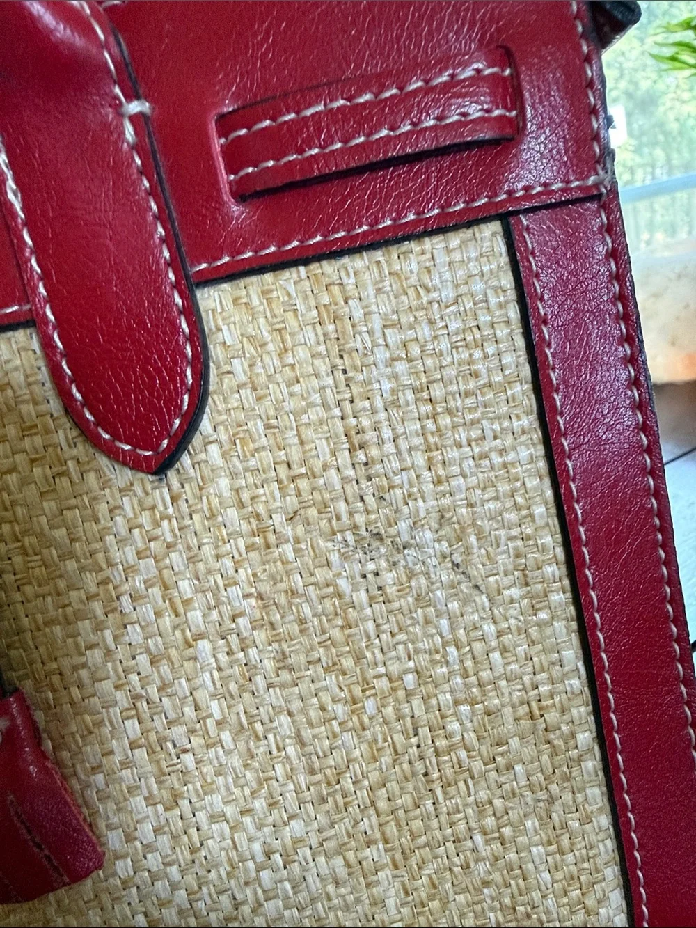 Kate Spade Red Raffia-Accent Tote